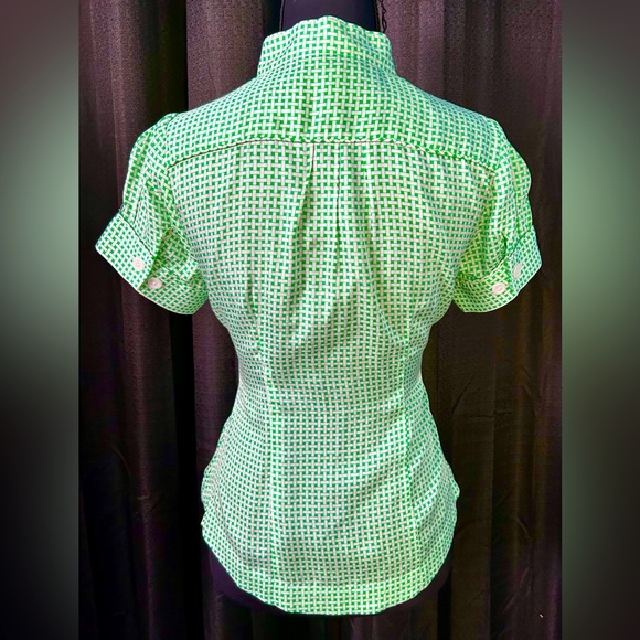 SALE: Vintage Y2K Banana Republic Green, White Gingham Blouse, Size XS - Picture 4 of 7